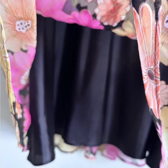 Allison Taylor Black and Pink Floral Silk Midi Skirt Size L - Picture 5 of 7